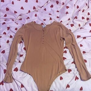 River Island Tan Ribbed One Piece with Flared Sleeves